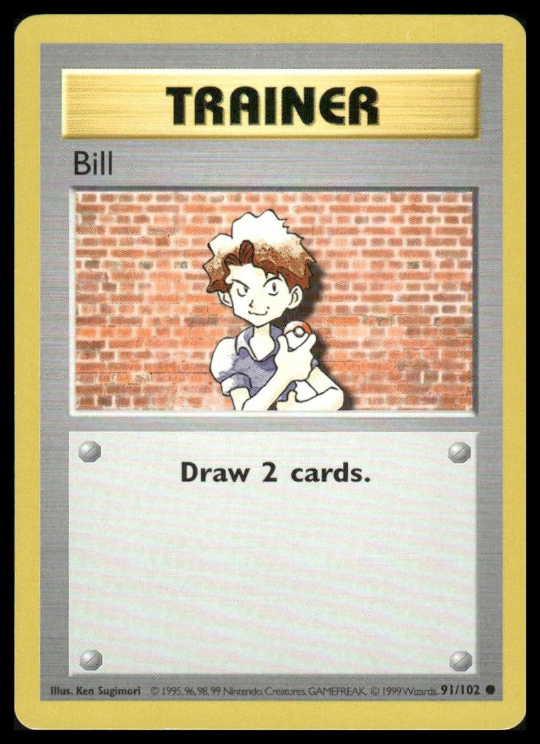 Pokemon Bill #091/102 Base Set Shadowless 1999 Trainer NM Near Mint