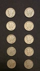 Lot of 10 MERCURY DIMES Coins 10 cents, 90% SILVER Purity (1 SF/9 PHILLIE)