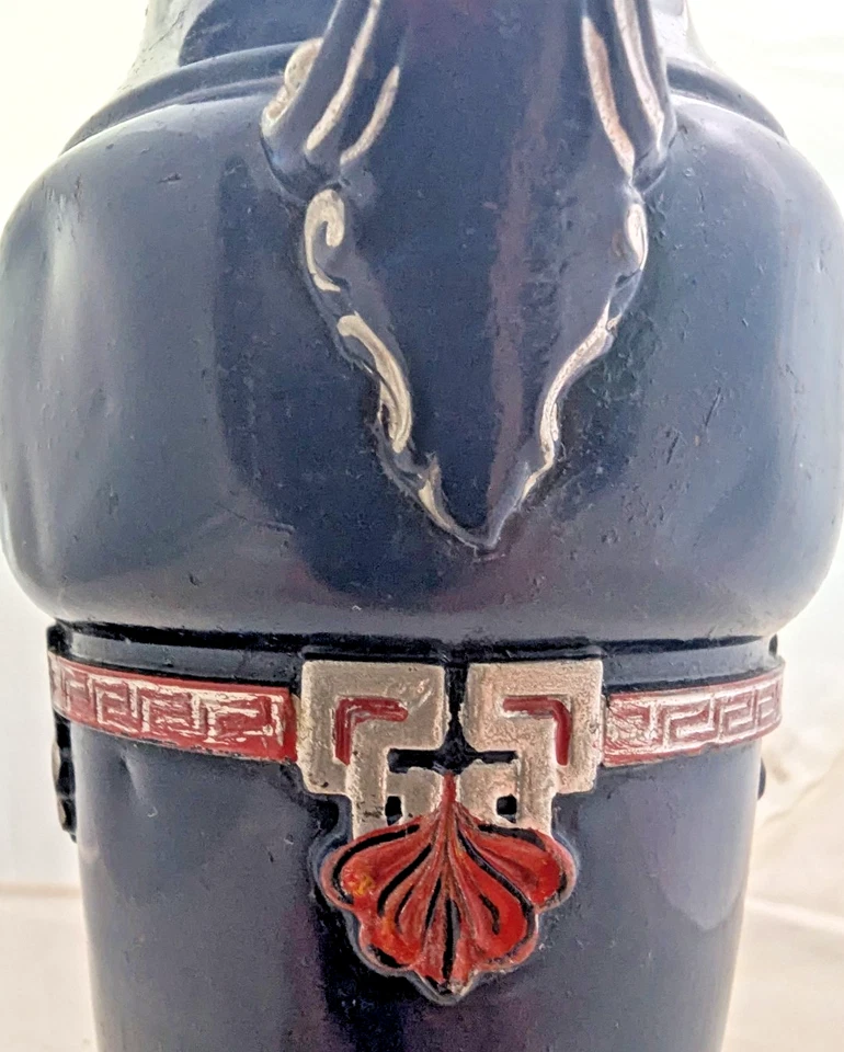 Jarrón plateado vintage raro Wallace Brothers Co. con esmalte azul y rojo - 10" Foto 3 de 4