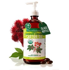 Castor Oil 16oz Glass Bottle USDA Certified Organic, 100 Pure, Cold Pressed,...