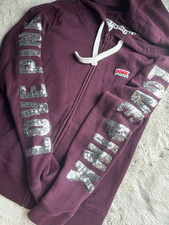 PINK Victoria's Secret Women's Purple Sequin Full Zip Hoodie Size XS Long Sleeve