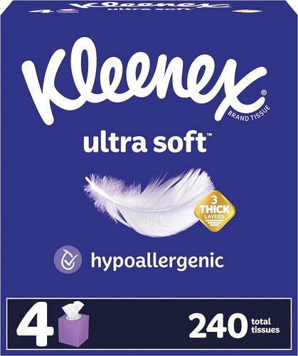 Kleenex Ultra Soft Facial Tissues 4 Cube Boxes 60 Tissues Per Box 3-ply