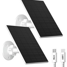 Solar Panel for Security Camera, 2 Pack 2W Solar Charger with Micro USB USB-C