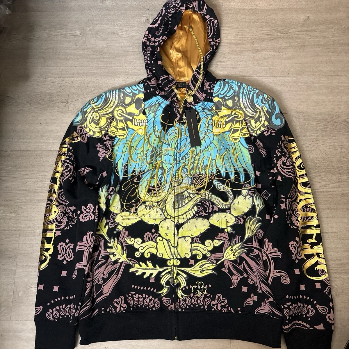 Christian Audigier Black Long Sleeve Hoodies & Sweatshirts for Men