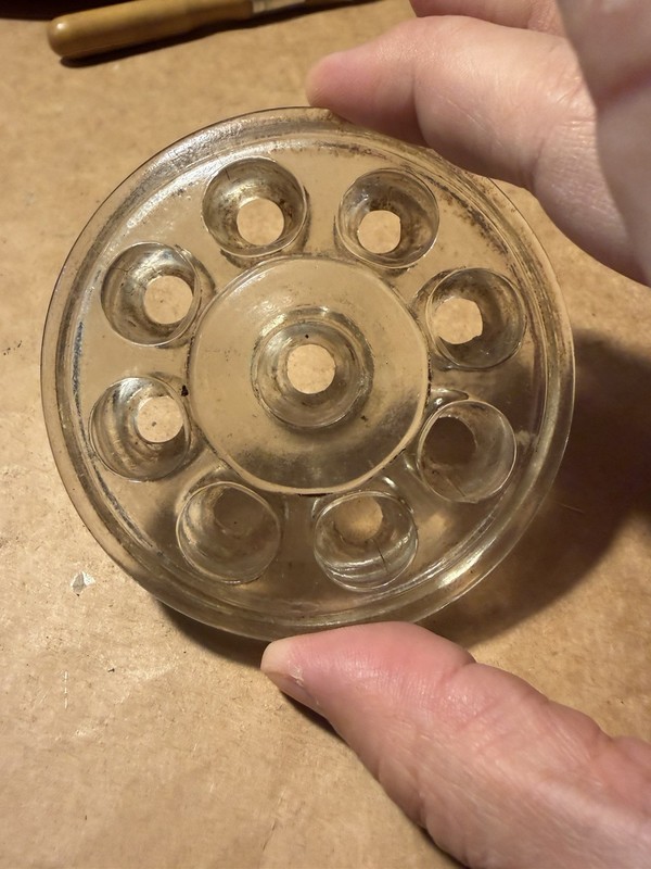 Vintage 3 1/2 Inch 9 Hole Glass Floral Frog Half Inch Tall