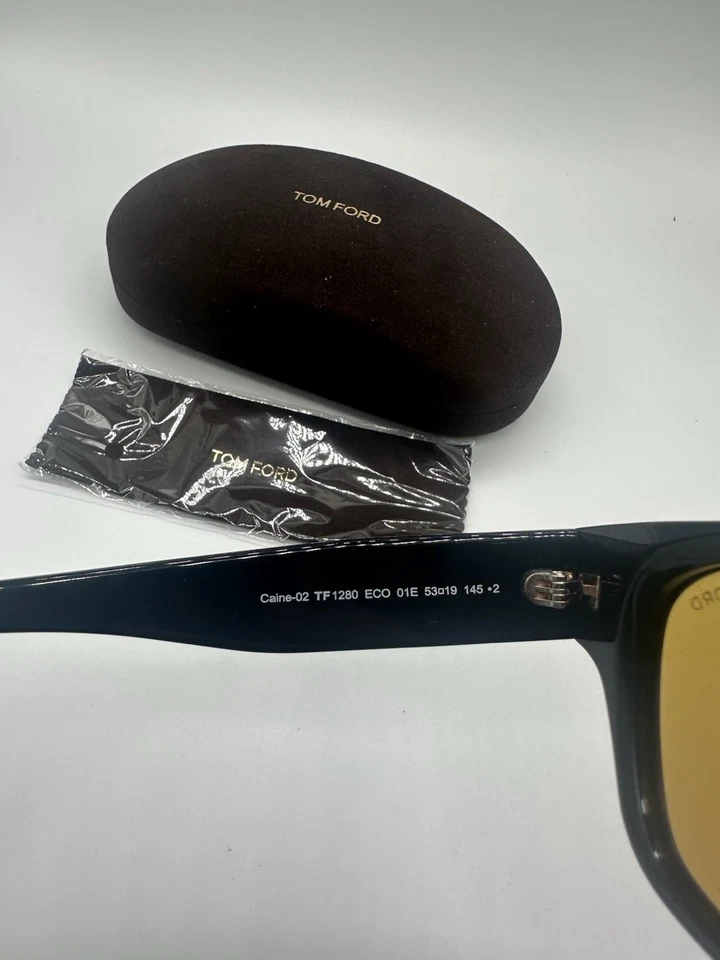 TOM FORD TF 1280 Caine-02 Sunglasses 01E Black/Yellow lenses 53 New - Image 3 of 4