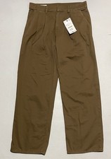 Zara Women Pleated Wide Leg Trousers Size 6 X 33 Brown Cotton Mid Rise Pants NWT