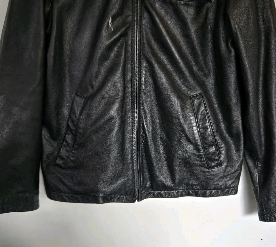 Chaqueta de Cuero Wilsons Para Hombre M Negra Cremallera Completa Abrigo Motocicleta Bombardero Y2K Clásico Foto 3 de 4