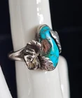 New ListingVintage Navajo Sterling Silver Turquoise Leaves Split Shank Ring Size 6 5g