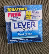 Vintage 10 BAR PACK Lever 2000 Pure Rain Deodorant Blue Bar Soap (4.5 oz Bars)