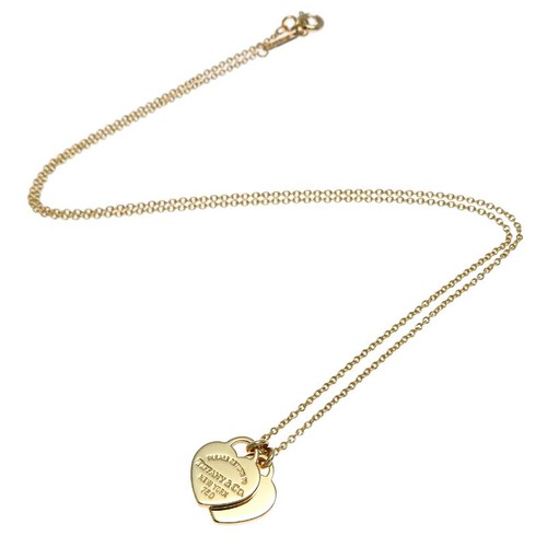 AUTH TIFFANY & CO. RETURN TO TIFFANY DOUBLE HEART TAG NECKLACE 18K YELLOW GOLD