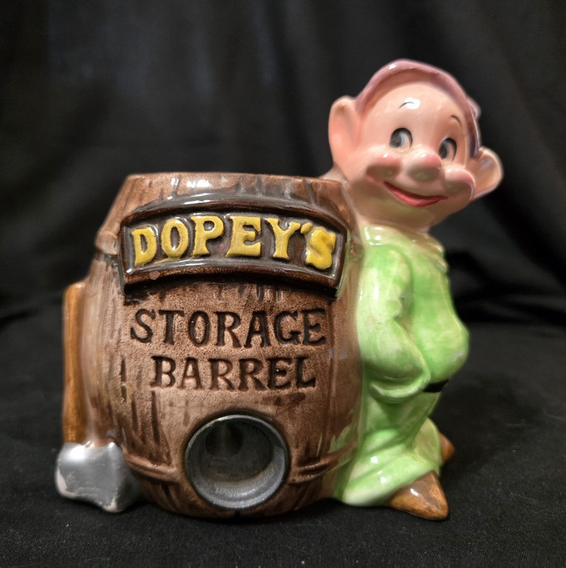 Vintage 60s Disney Dopey's Storage Barrel Ceramic Pencil Holder Sharpener Rare