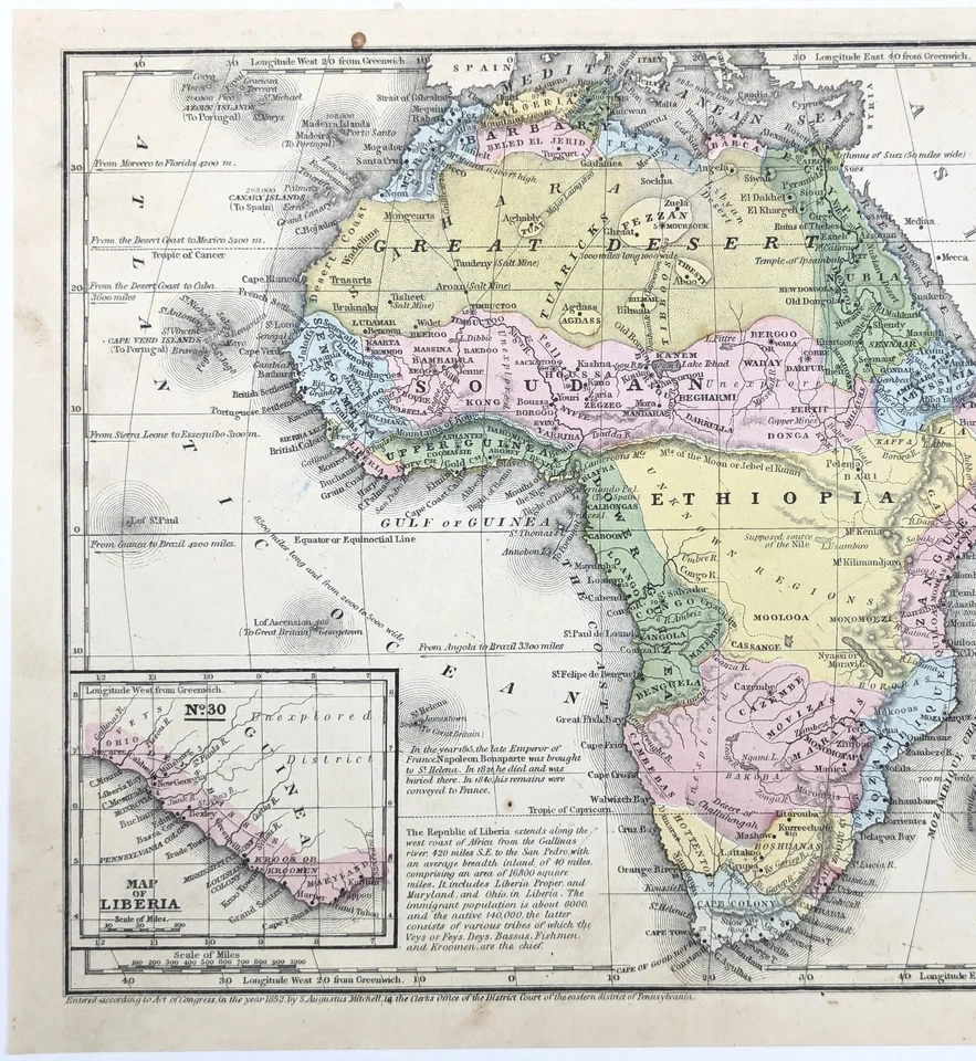 1852 年非洲地图原版 (10x8) 埃蒂奥皮亚 - 苏丹 - 开普殖民地 - 索马里 — 第 2/3 张图片