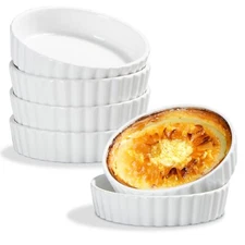 Ramekins 8 oz, Creme Brulee Ramekins Oven Safe White Porcelain Shallow Baking Di