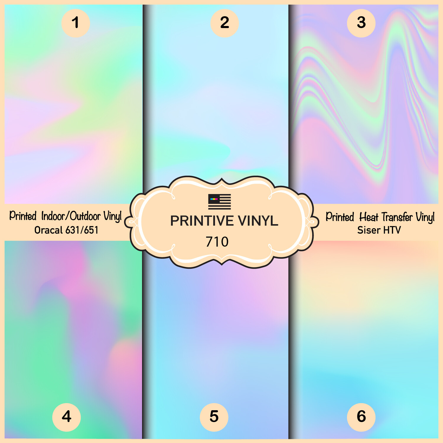 Iridescent Holographic Backgrounds Printed HTV, Pattern Vinyl Iron on Vinyl 710