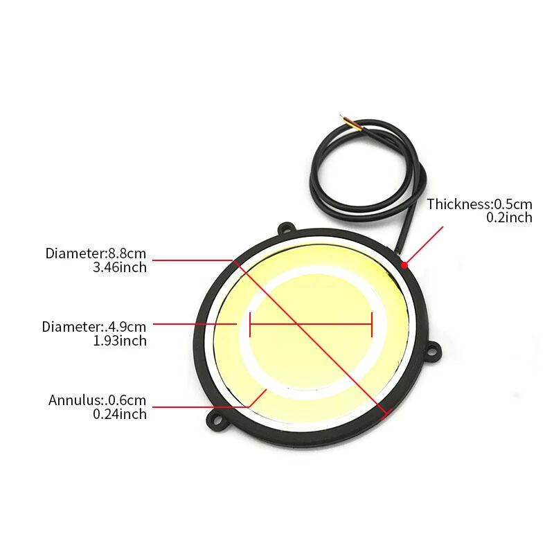Luz de circulación diurna DRL para automóvil forma redonda blanca LED COB lámpara de conducción 2 piezas Foto 4 de 4