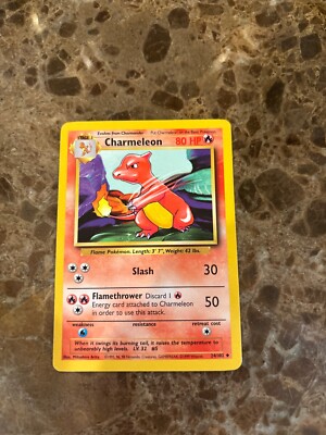 RARE Stage 1 Pokemon Charmeleon Card 24/102, 1995 80 HP SLASH FLAMETHROWER