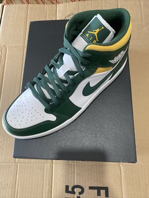 Nike Air Jordan 1 Mid Sonics Noble Green/Pollen Size 9 Men display picture 2