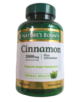 Nature's Bounty Herbal Health Cinnamon + Chromium Capsules 2000mg 60 Ct