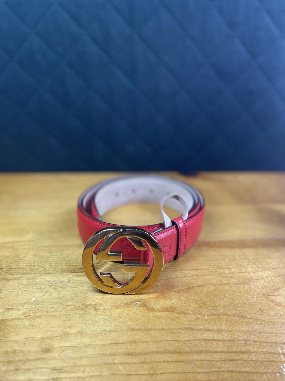 Ceinture Gucci en cuir rouge/or Guccisima imbriquée G taille 42/100