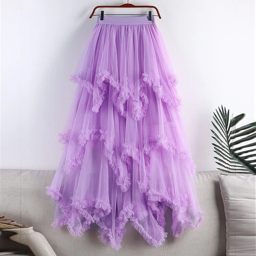 Tulle Long Dress for Women 2023 Summer Cute Irregular Mesh High Waist Maxi Skirt