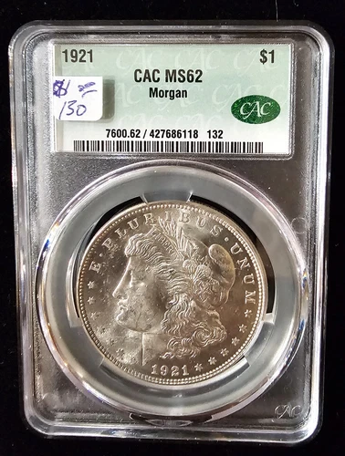 1921 $1 Morgan Silver Dollar - CAC MS-62