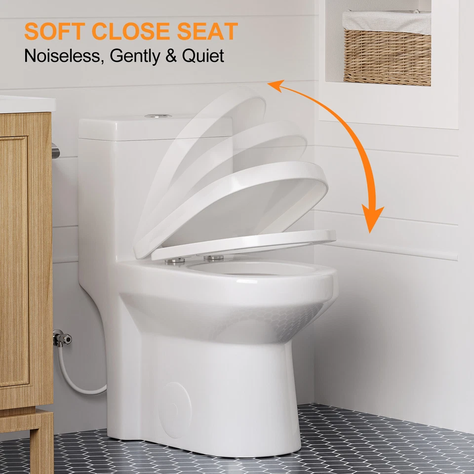 HOROW Small Modern One Piece Toilet Elongated Dual Flush w/ Soft Close Seat - Image 3 of 4