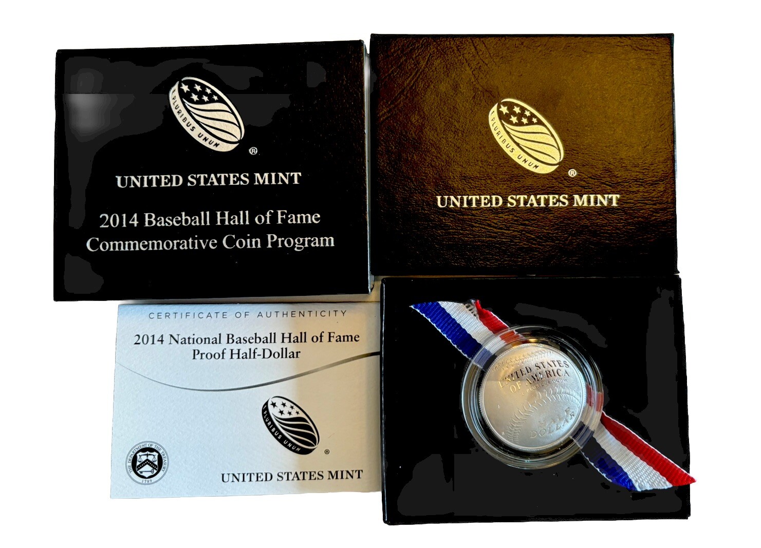 2014 S Proof Silver Baseball HOF Commemorative Half Dollar w/box & COA