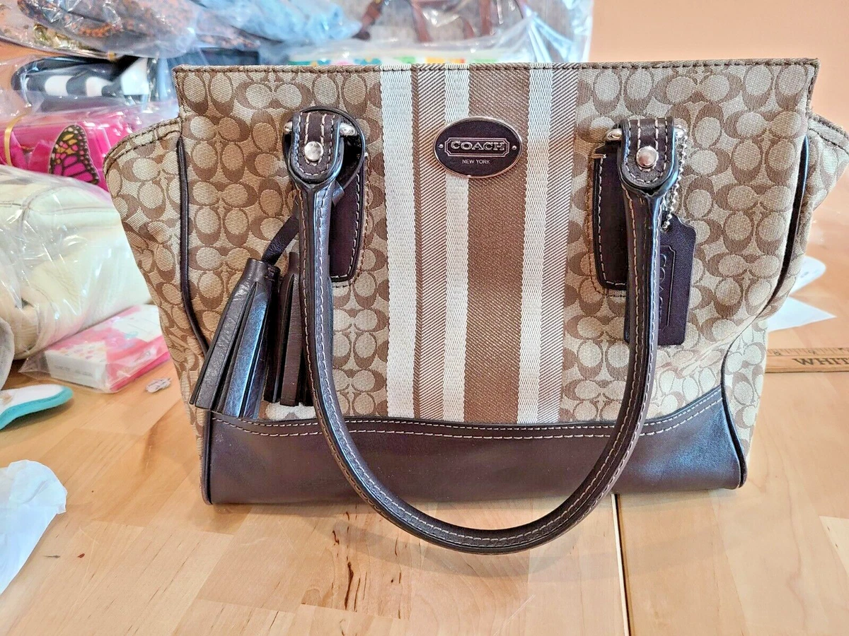 PRE OWNED COACH Legacy Signature Stripe Candace Carryall Black