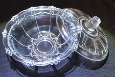 VTG Kig Indonesia 7" Crystal Beaded Round Clear Glass CANDY DISH with Lid-New