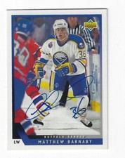 Autographed MATTHEW BARNABY Buffalo Sabres 1993-94 UD Card #439 w/Show ticket