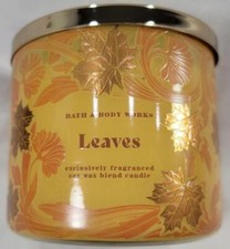 Bath Body Works Candle LEAVES 3-wick Jar 14.5 oz Fall Autumn Apple Clove Spice