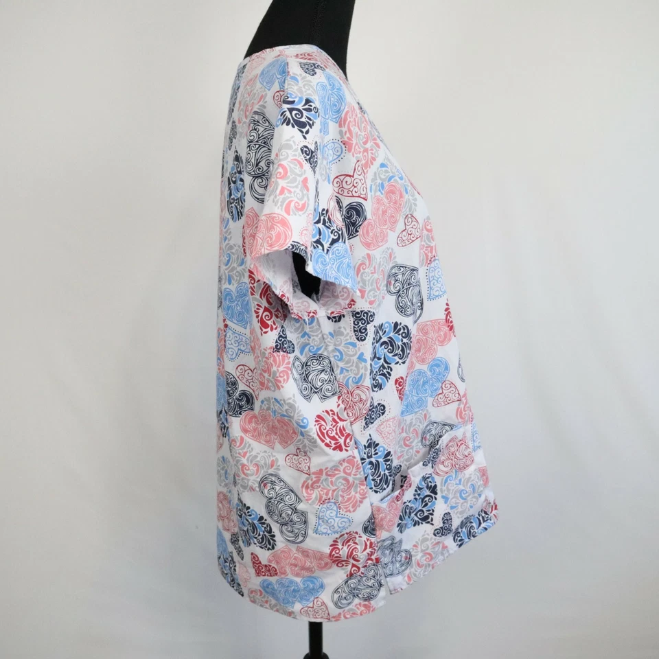 Metro Scrubs Top Womens Medium Medical Uniform Colorful Heart Short Sleeve - Image 4 of 4