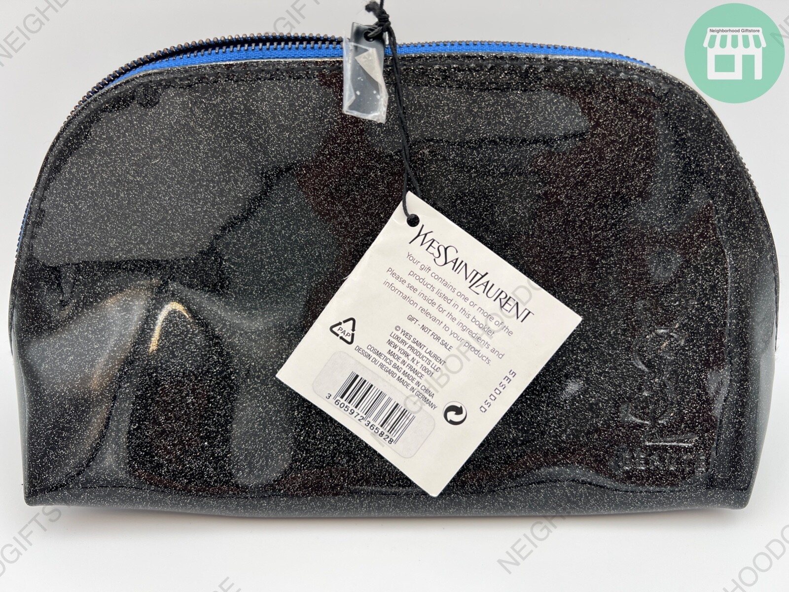 Borsa da viaggio Yves Saint Laurent 9"x5 5"x3 5" VUOTA YSL trucco cosmetico NERA