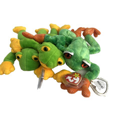 Lot of 3 Vintage Ty Beanie Babies Panama The Tree Frog 2001  Smoochy the Frog