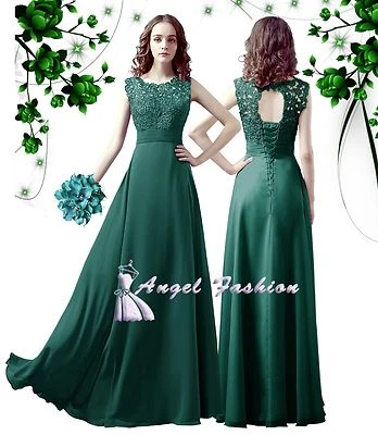 ANGEL FASHION WHSJ Teal Lace Full Length Wedding Bridesmaid Party Prom Evening Dress UK 8 - 24