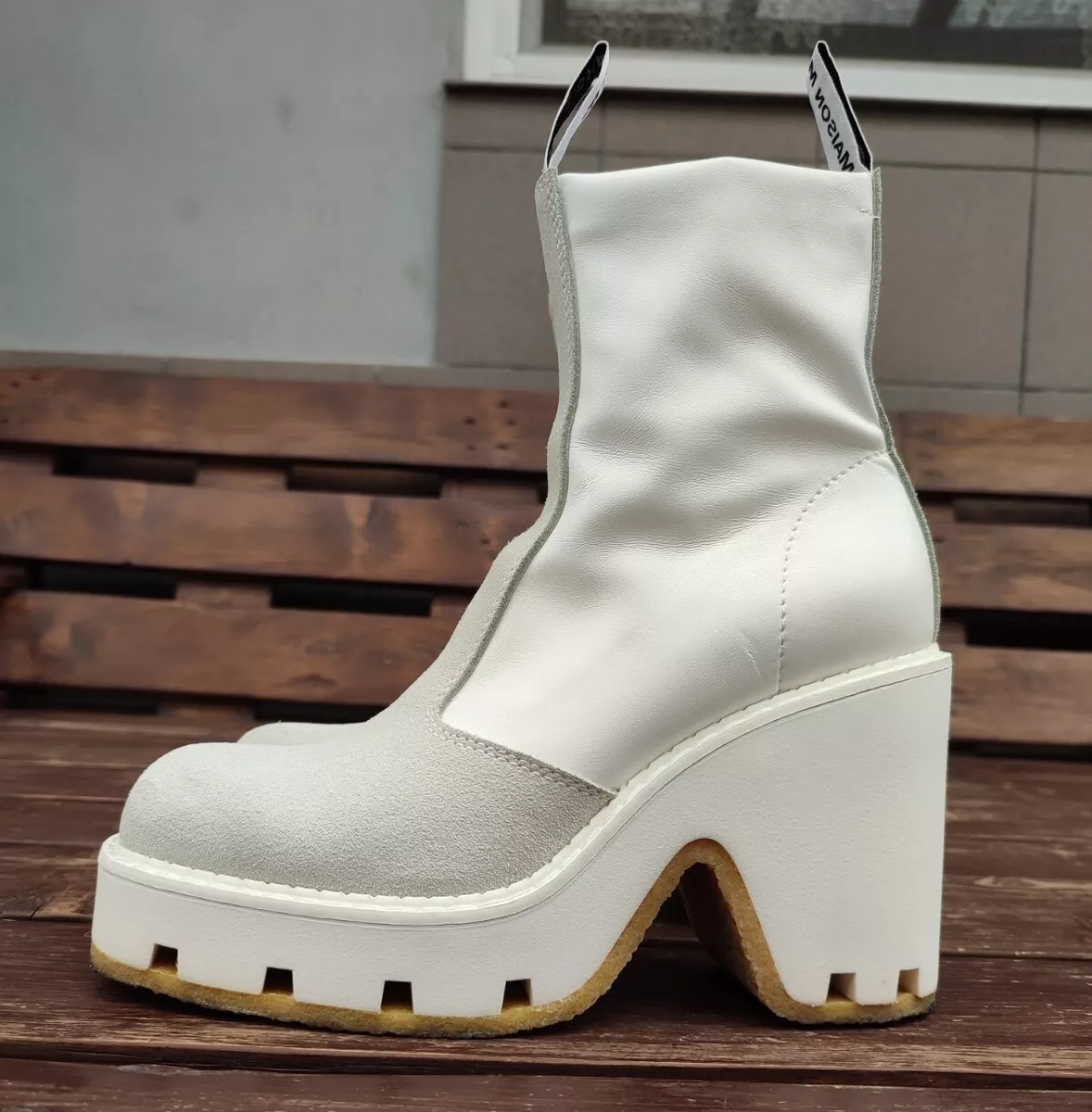 MM6 Maison Martin Margiela Designer White Boots Platform Ankle Zip-up  Chunky Y2K