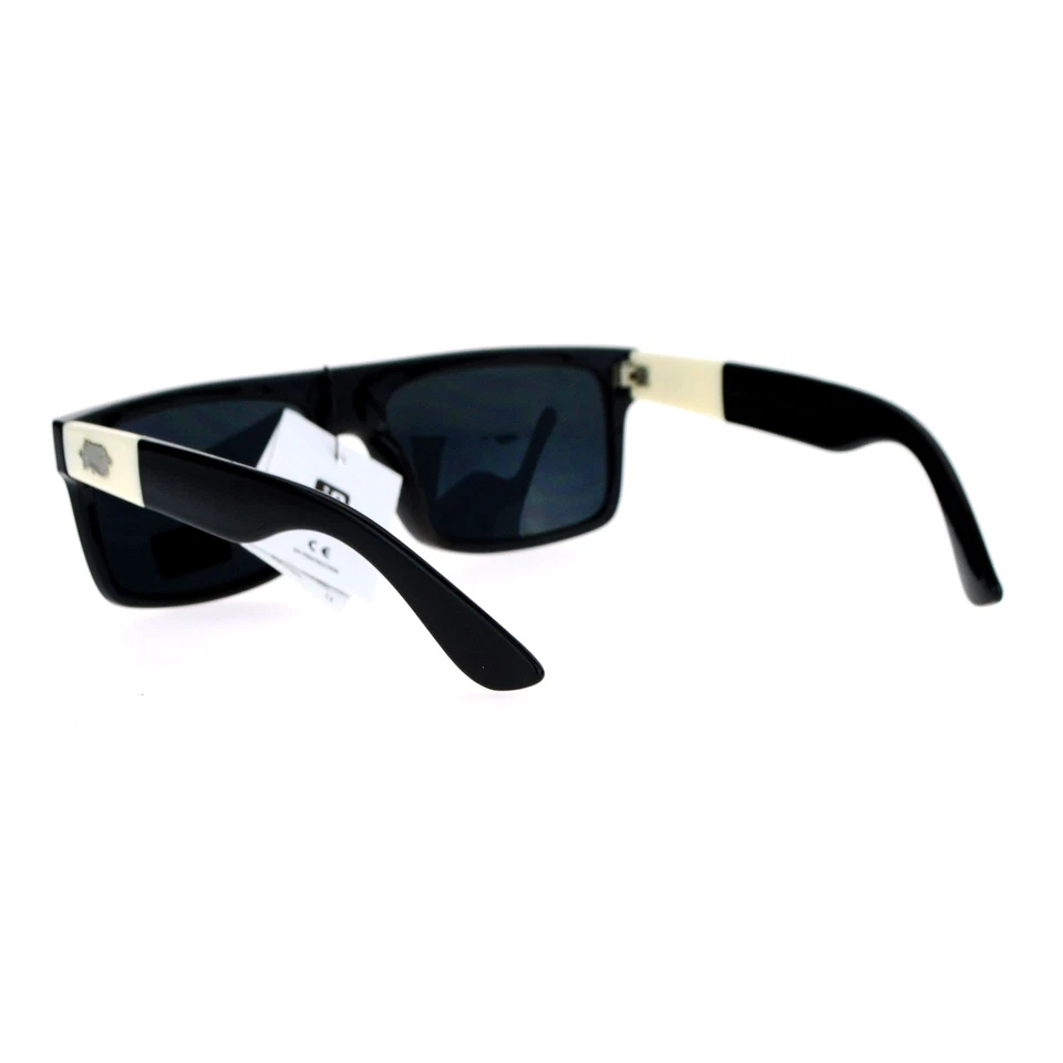 Loc Sunglasses Mens Fashion Shades Flat Top Rectangular Black Off White - Image 3 of 4