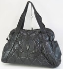 Authentic Chanel Black Enamel Patent Leather Tote Bag Purse #51210