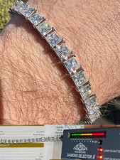 REAL 5mm MOISSANITE Princess Cut Square 925 Silver Tennis Bracelet Passes Tester