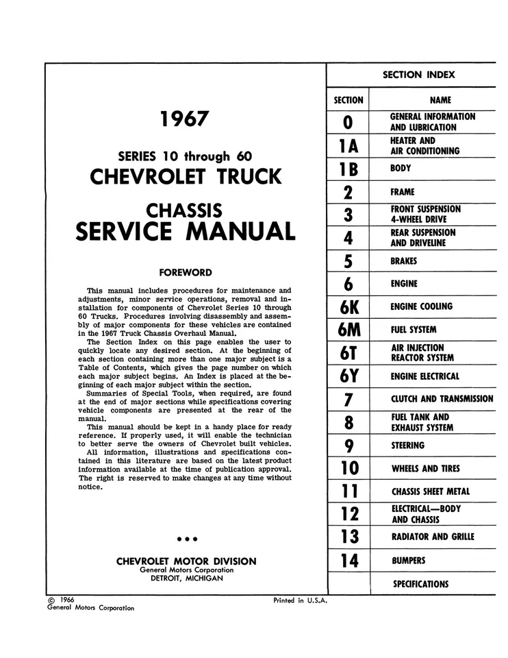 1967 Chevy Truck Chassis Manual de Serviço - Série 10-60 - Imagem 2 de 3