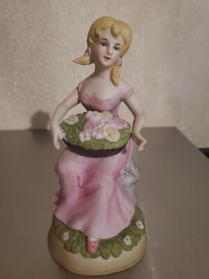 Vintage Girl Pink Dress & Flowers Figurine *REPAIRED ARM* ''To Sandy Love Mommy 