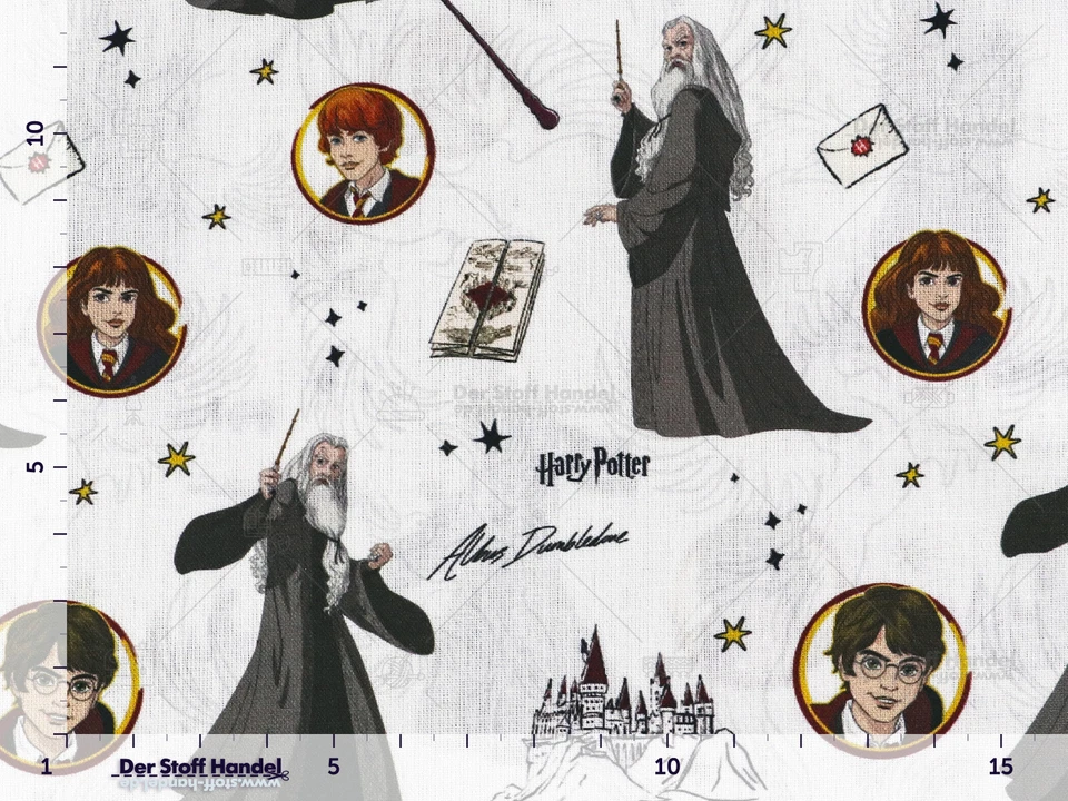 Baumwolle Stoff HARRY POTTER Dumbledore GRAU WEISS EUR 13,98/m - Bild 2 von 2