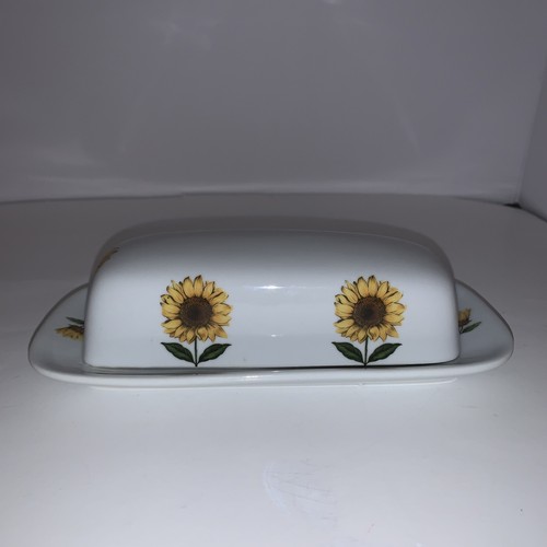 VTG Covered Butter Dish Sunflowers Hand Decorated USA Cordon Blue International - Picture 2 of 12