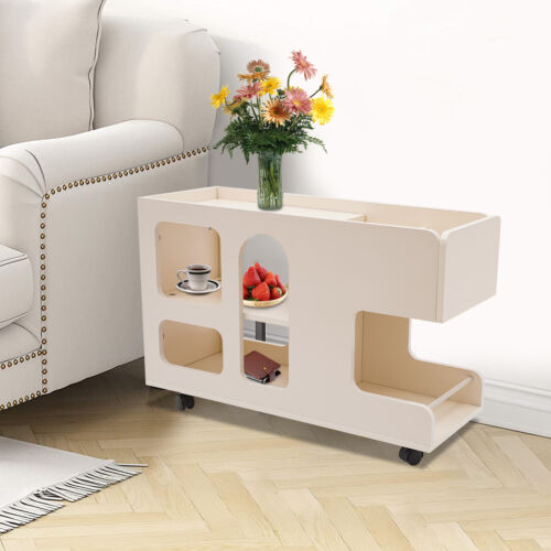 Mobile Sofa Side End Table Furniture 360° Wheels Nightstand Shelf 82*30*53cm USA
