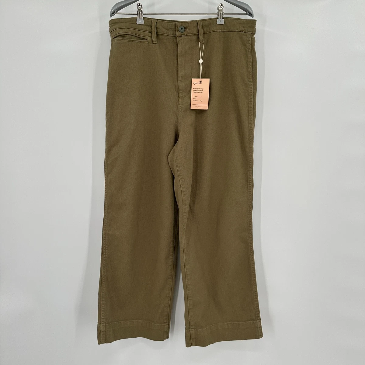 Quince Women's Stretch Cotton Twill Wide-Leg Crop Pants sz 31 Olive Green  NWT