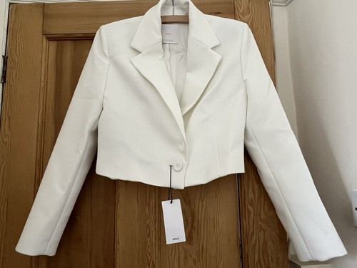 Mango White Cropped Blazer Xs
