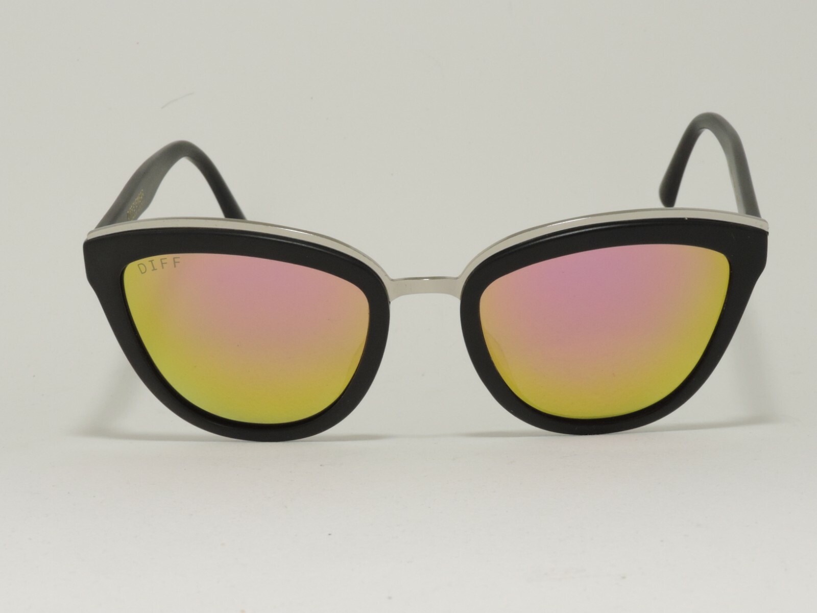 DIFF Rose Polarized Cat Eye Sunglasses Matte Black with Pink Mirror Lenses  -image