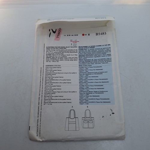 Butterick Crafts See & Sew 5483 Lined Tote Bag With Pockets Sewing Pattern UC FF - Picture 4 of 6