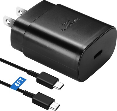 25w Type USB-C Super Fast Wall Charger+6FT Cable for Samsung Galaxy S23 S22 S21
